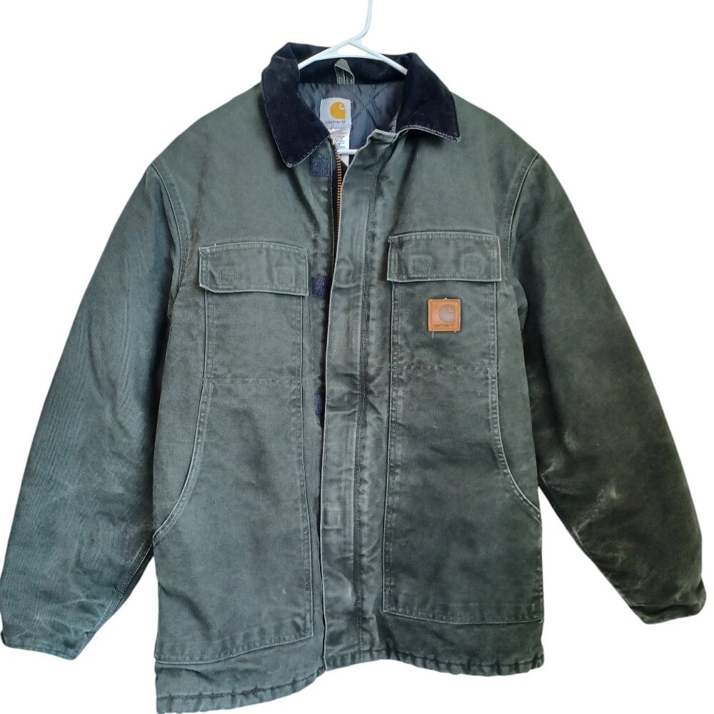 Carhartt Coat Dual Zip Canvas Chore Coat Corduroy Collar Jacket Mens size Medium - Picture 14 of 14